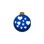 Blue Christmas ball with little white hearts all over it.